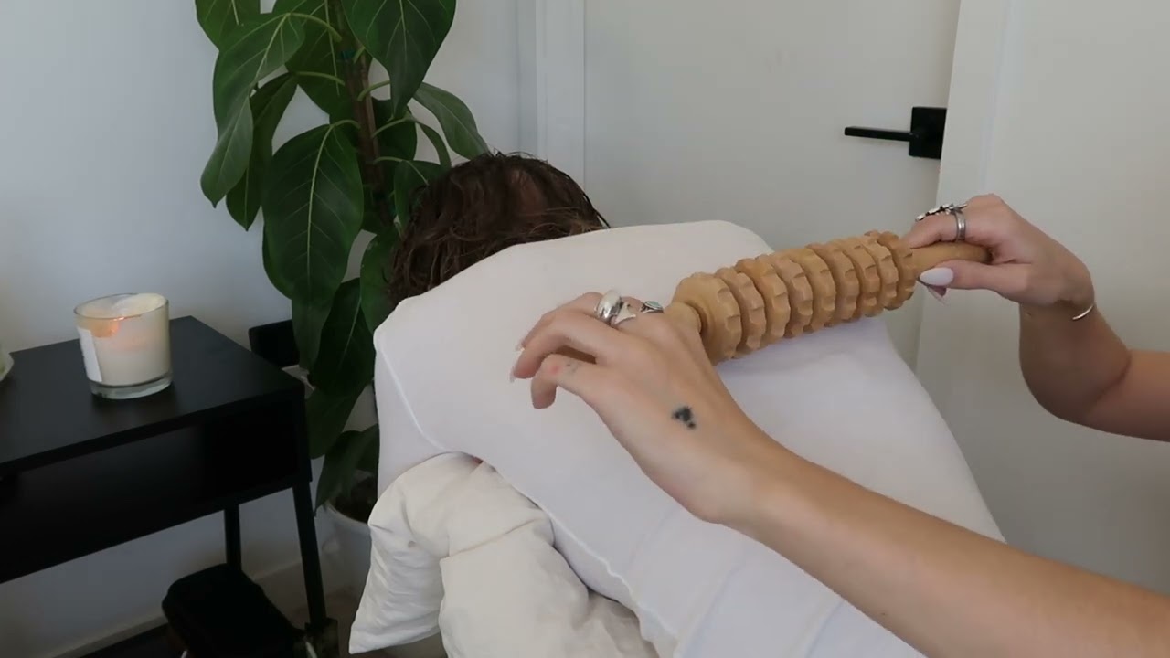 ASMR deep tingly full massage using different tools (back roller, chopsticks, fake nails) [whisper]