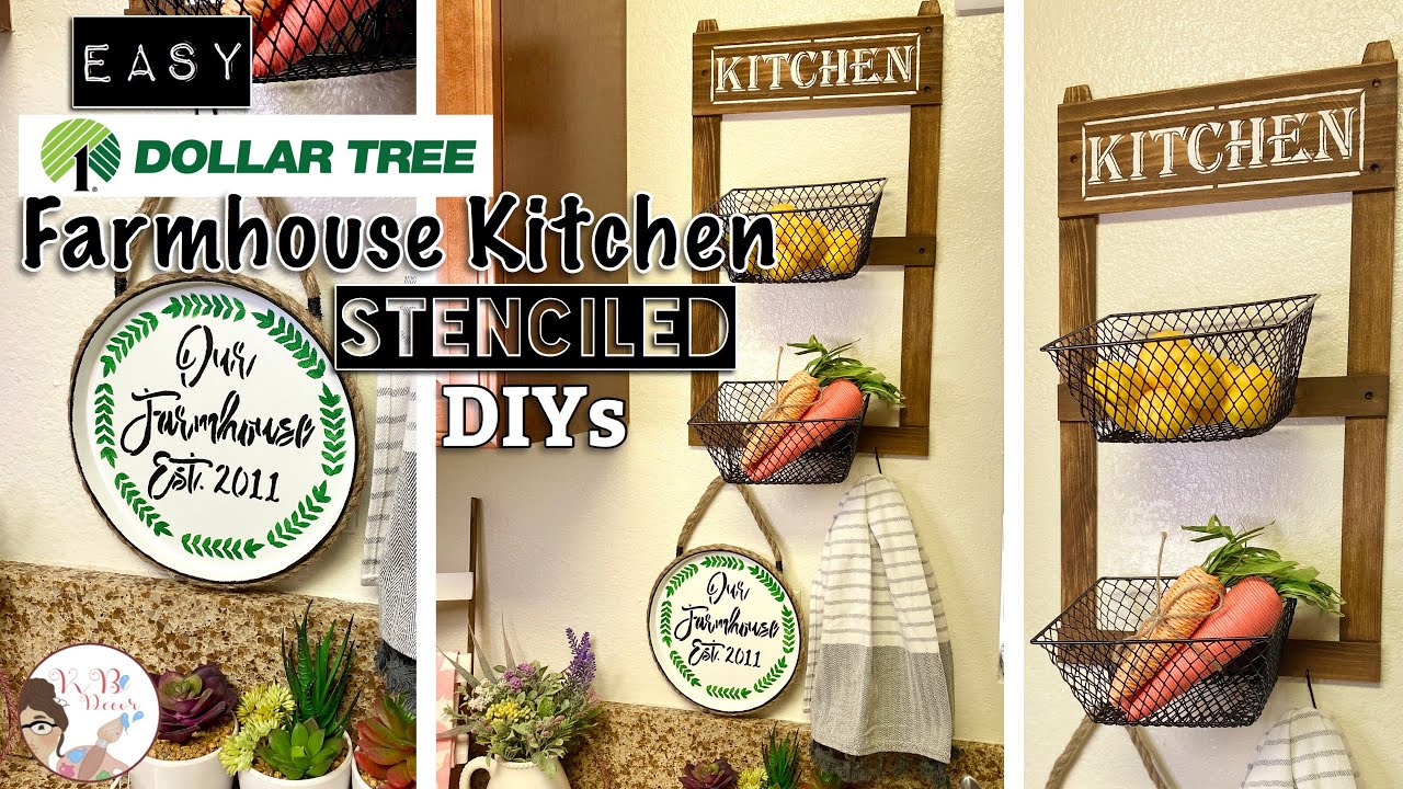 Easy Dollar Tree Farmhouse Kitchen Stenciled DIYS | KB Decor Crafts