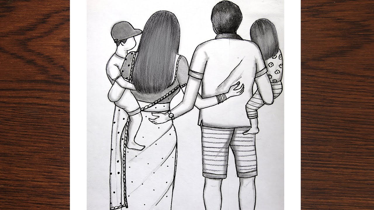 Traditional Family Drawing Very Easy || How to Draw a Family Picture Very Easy|| Easy Drawing