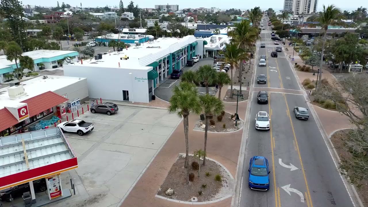 Siesta Key Village Ocean Blvd Drone View Sarasota Florida