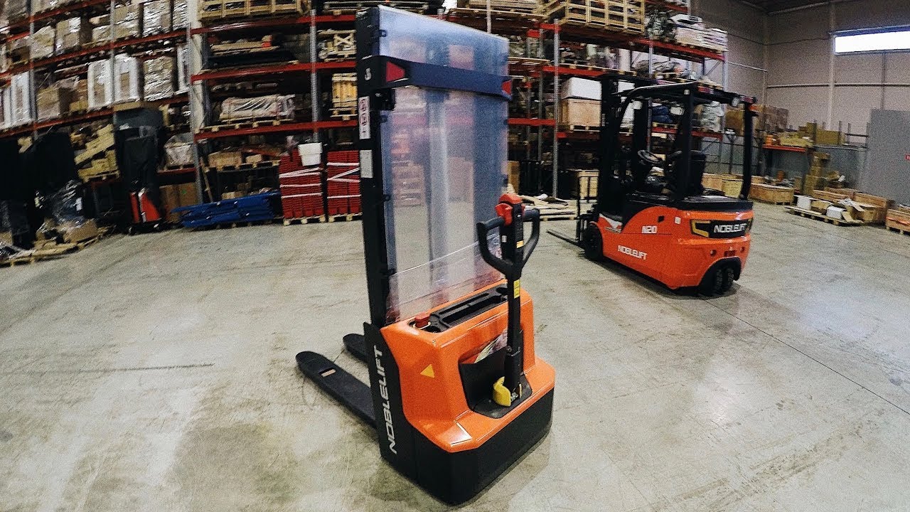 Обзор на самоходный штабелер NOBLELIFT PSE12N   PSE12B  Новинка 2019 года, PIN панель, Li ion АКБ