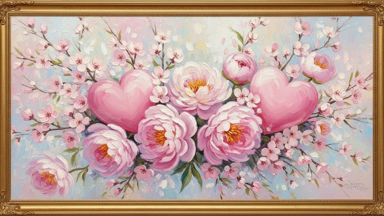 Background TV Art: Shabby Chic Spring Flowers | 4K Digital Canvas | Aesthetic Pink TV Background