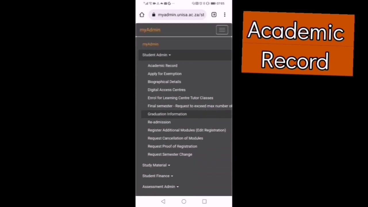 UNISA. Academic Record, Transcripts . Invigilator App.