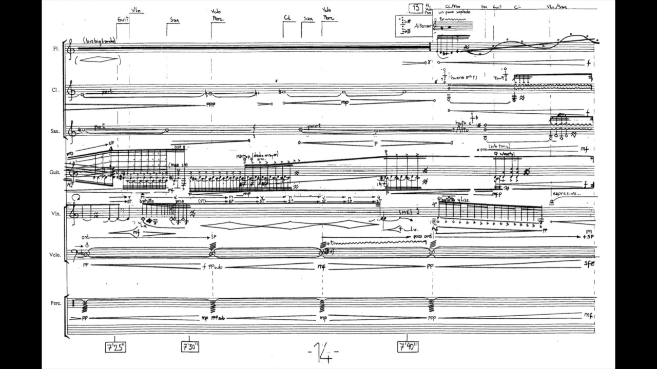 “…que colma tu aire y vuela” (2014) – for seven instrumentalists – w/ score | Marcos Franciosi