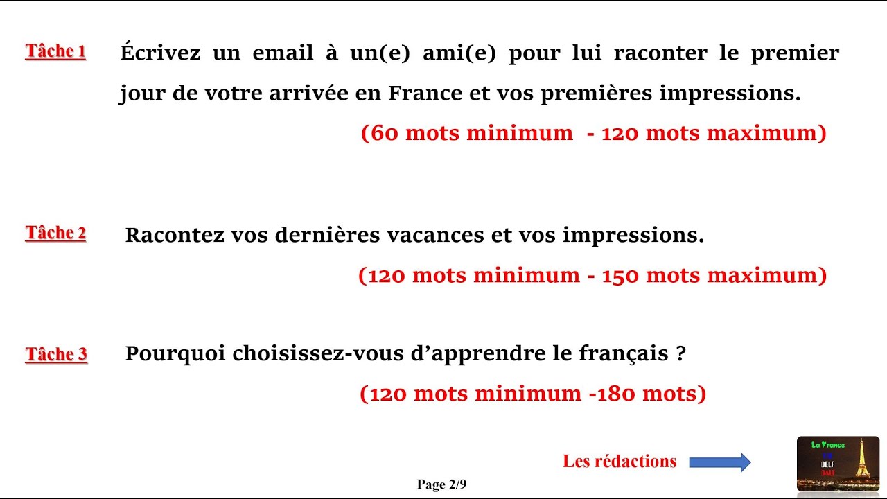 TCF *** L' Expression Écrite avec l'exemple et les rédactions corrigées (Tâche 1-2-3) * Dossier 2