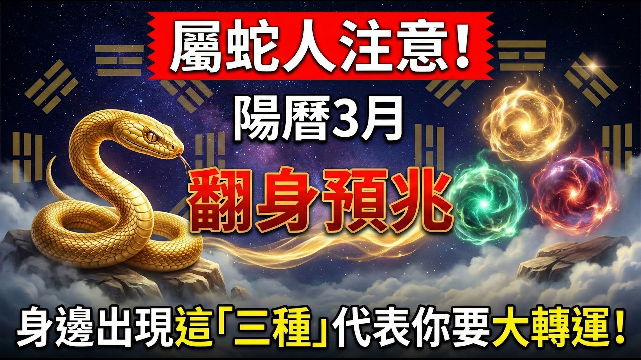 屬蛇人注意！陽曆3月「靈蛇化龍」，若身邊出現這「三種預兆」代表你要翻身了！#屬蛇2026運勢 #2026生肖蛇運勢 #生肖蛇 #属蛇 #財運 #翻身 #風水 #轉運 #開運 #丙午馬年 #屬蛇2026