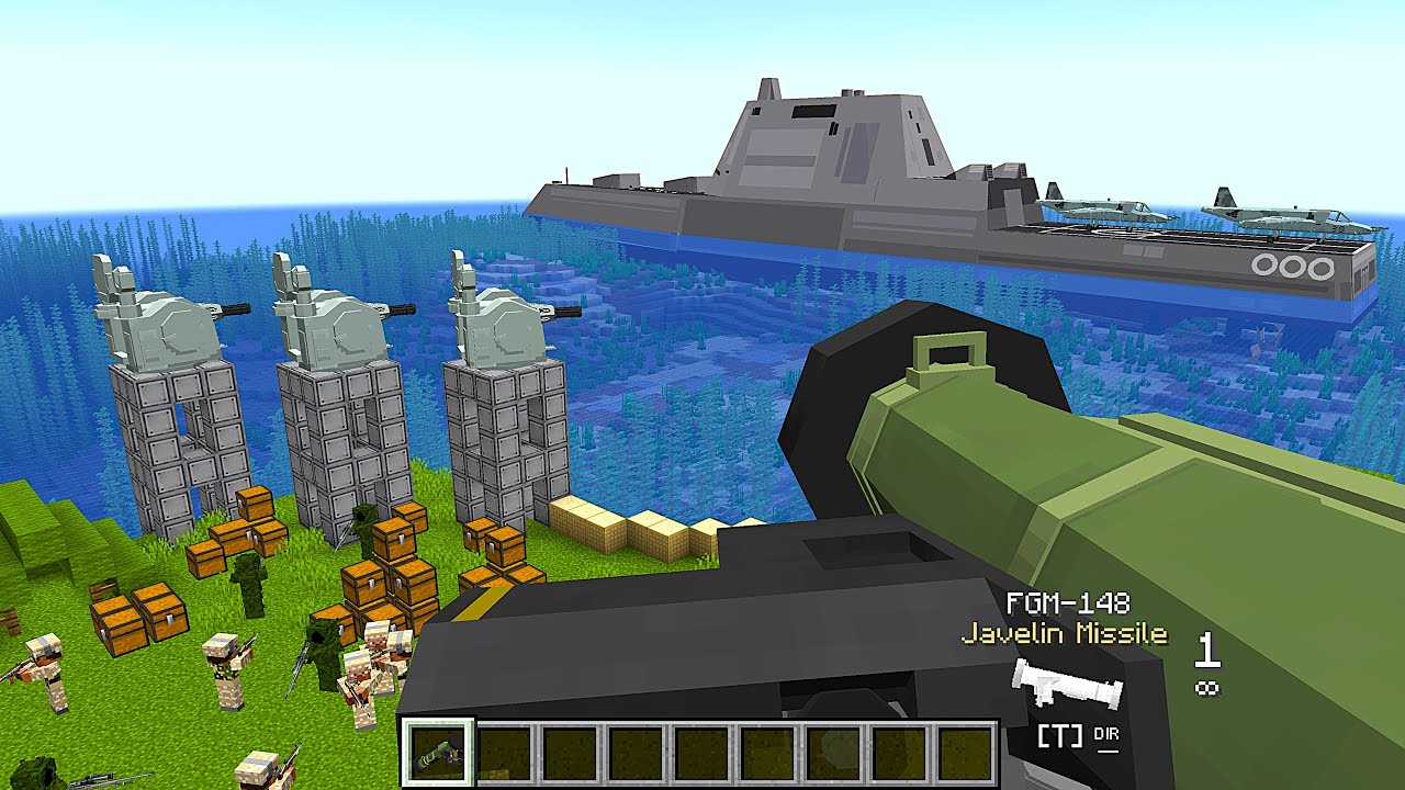 Saving the Warship with Modern Weapons in Minecraft [Minecraft Warfare]