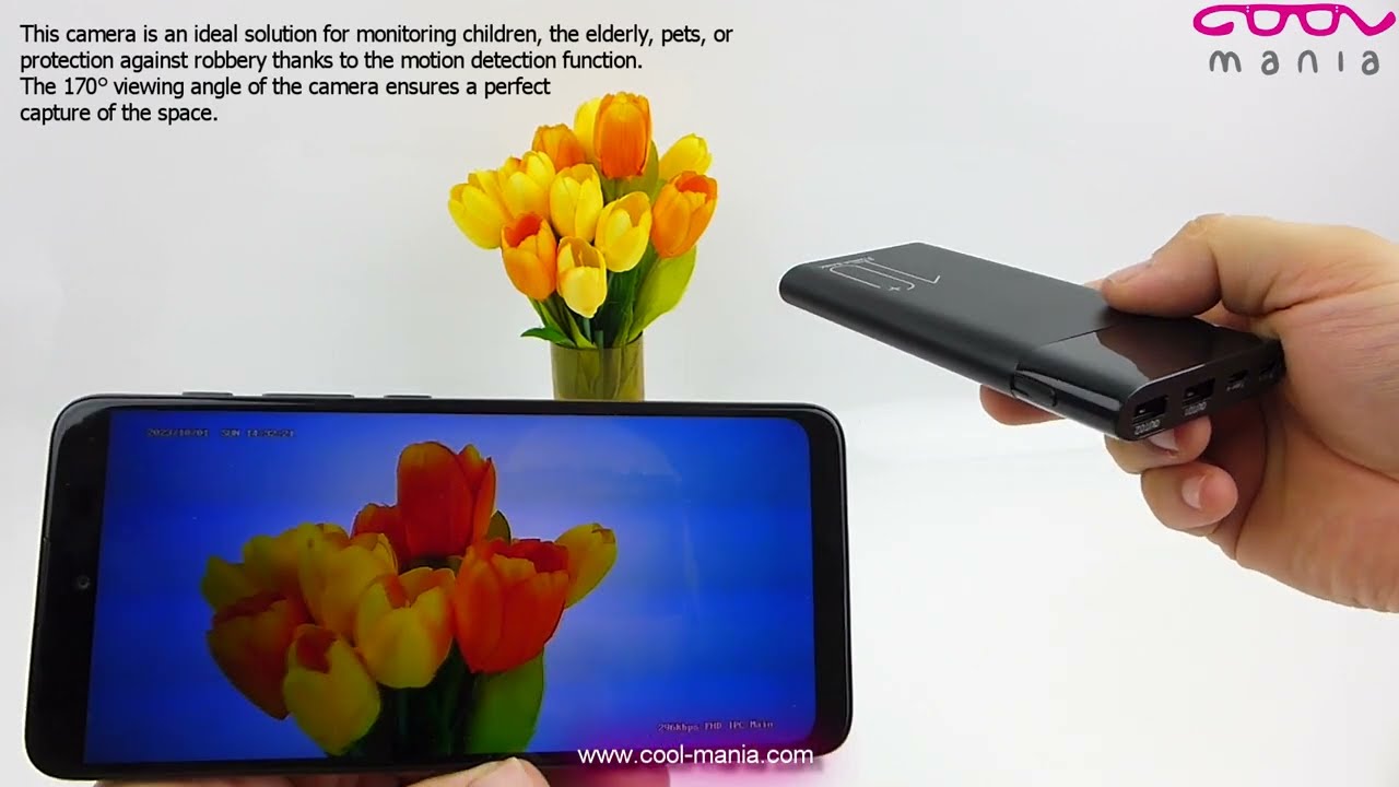 Power bank spy camera 10000 mAh with 4K + Wifi P2P + 170&deg; angle and night vision with IR LED