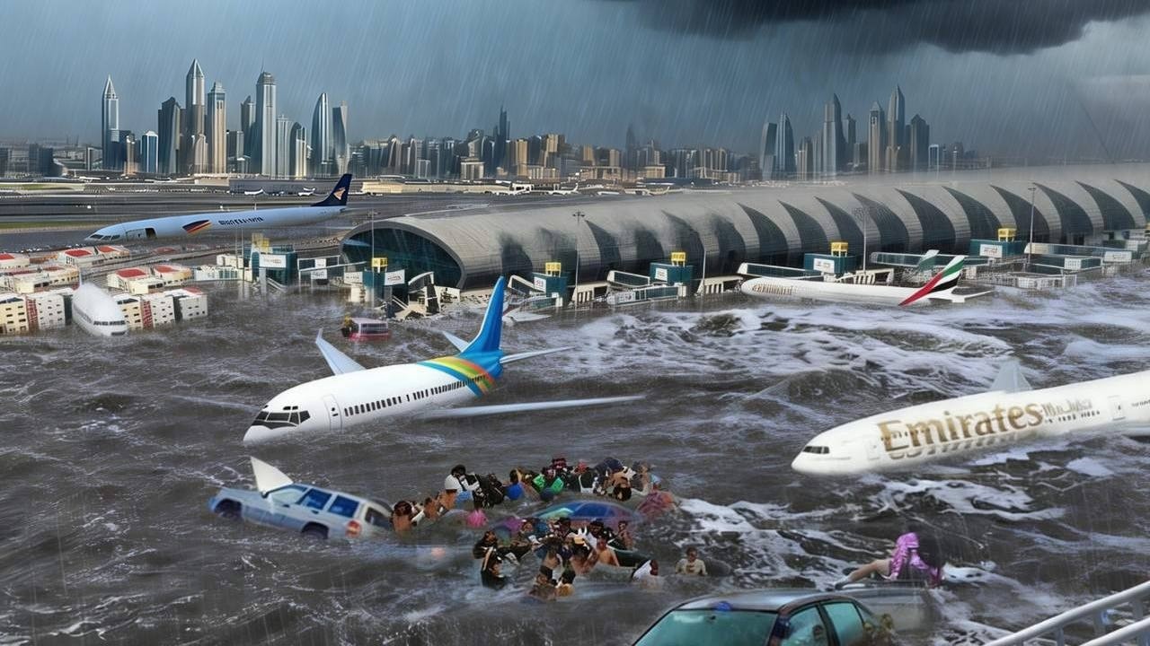 Трагедия в Дубае! Аэропорт затоплен из-за мощного наводнения, затопившего автомагистрали и автомо...
