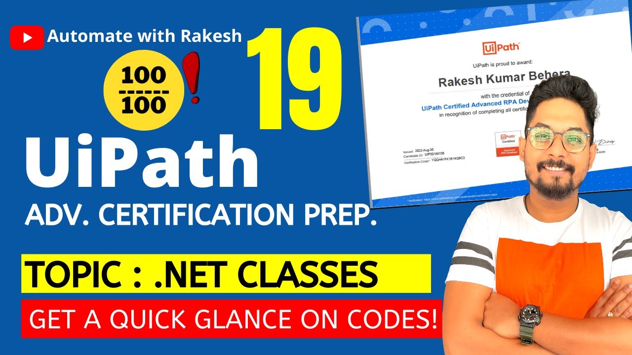 UiPath Advance Certification | Topic 19 UiPath Dot Net  Classes and Objects | UiARD Certification