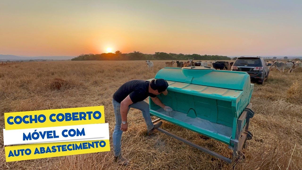 Cocho coberto móvel com auto abastecimento da Tryber, vamos usar na fazenda e observar como funciona