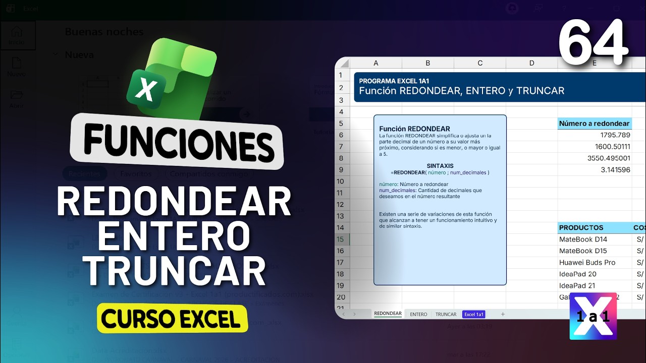 64 | Funciones REDONDEAR, ENTERO y TRUNCAR en Excel explicados - 👑Curso Premium 2026