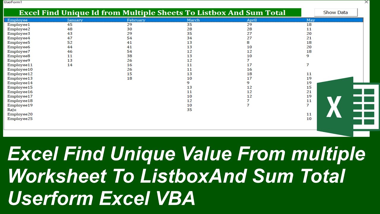 Excel Find Unique Value From Multiple Sheets To Listbox And Sum total Excel VBA