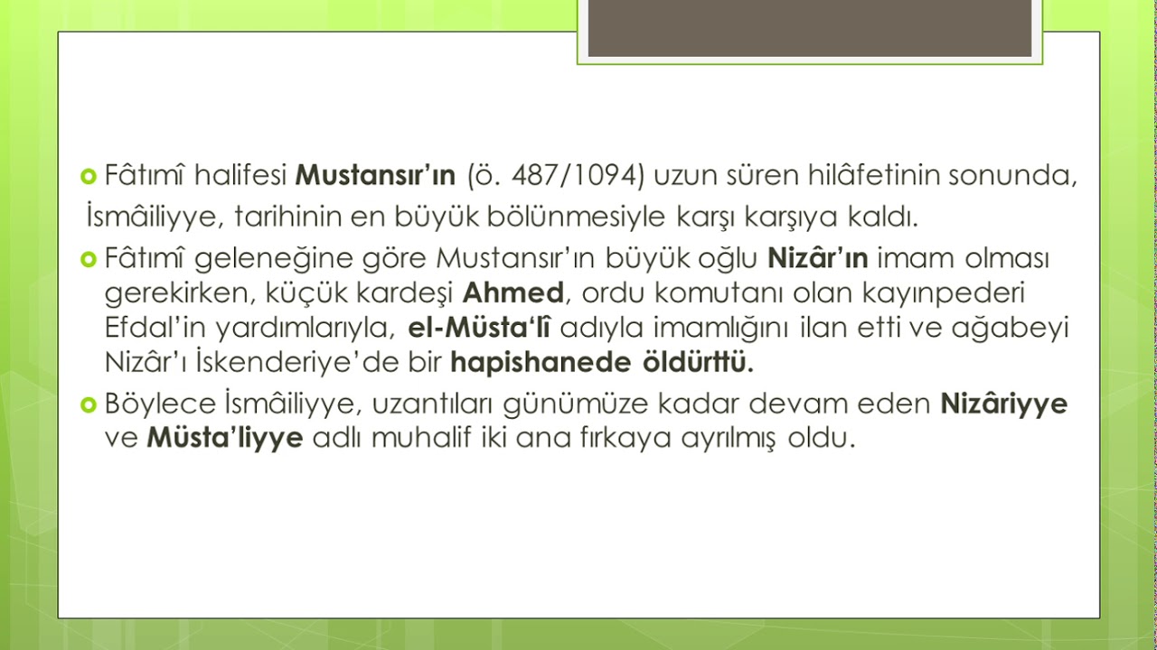 İSMAİLİYYE -Mezhepler Tarihi-&Ouml;ABT/DHBT-2020