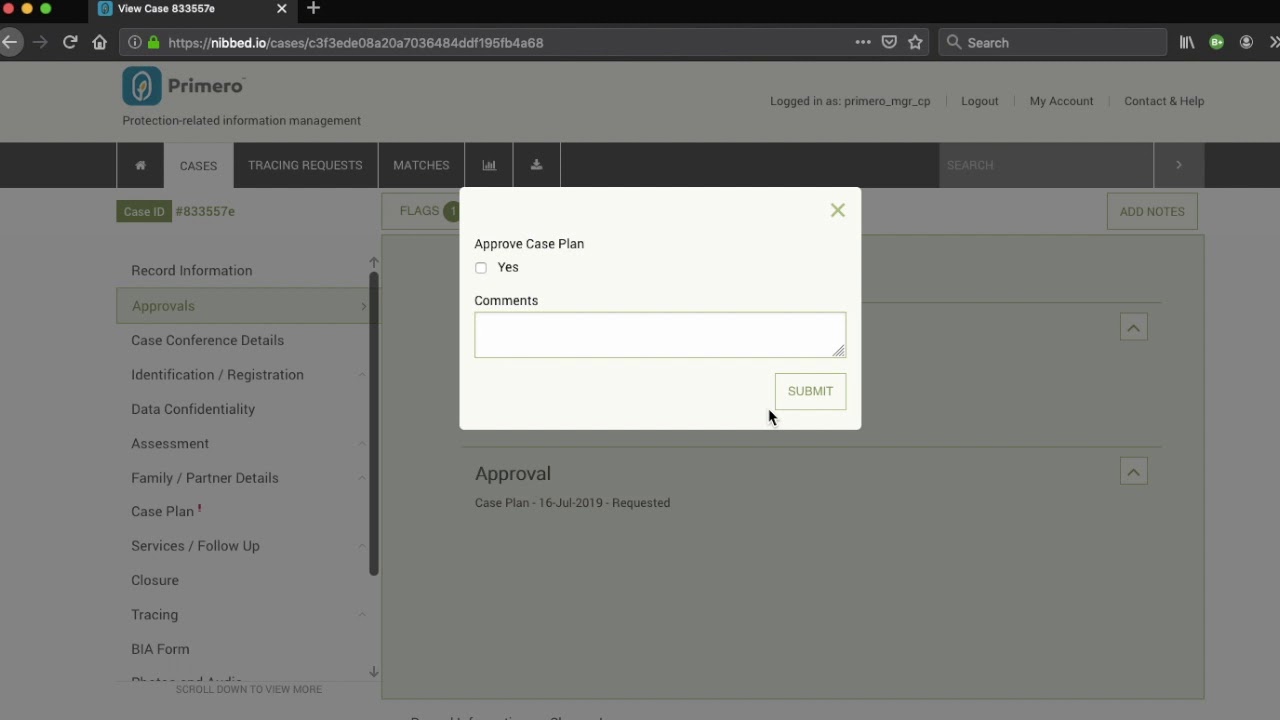 Primero V1.6 Approvals in CPIMS+