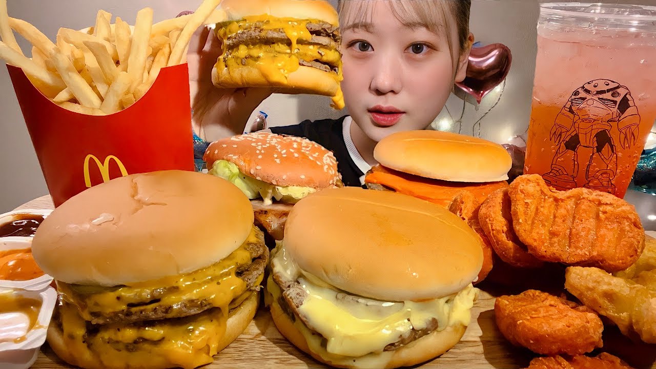 ASMR McDonald's Различные чизбургеры Пряный самородок【русские субтитры】【Mukbang/ Eating Sounds】