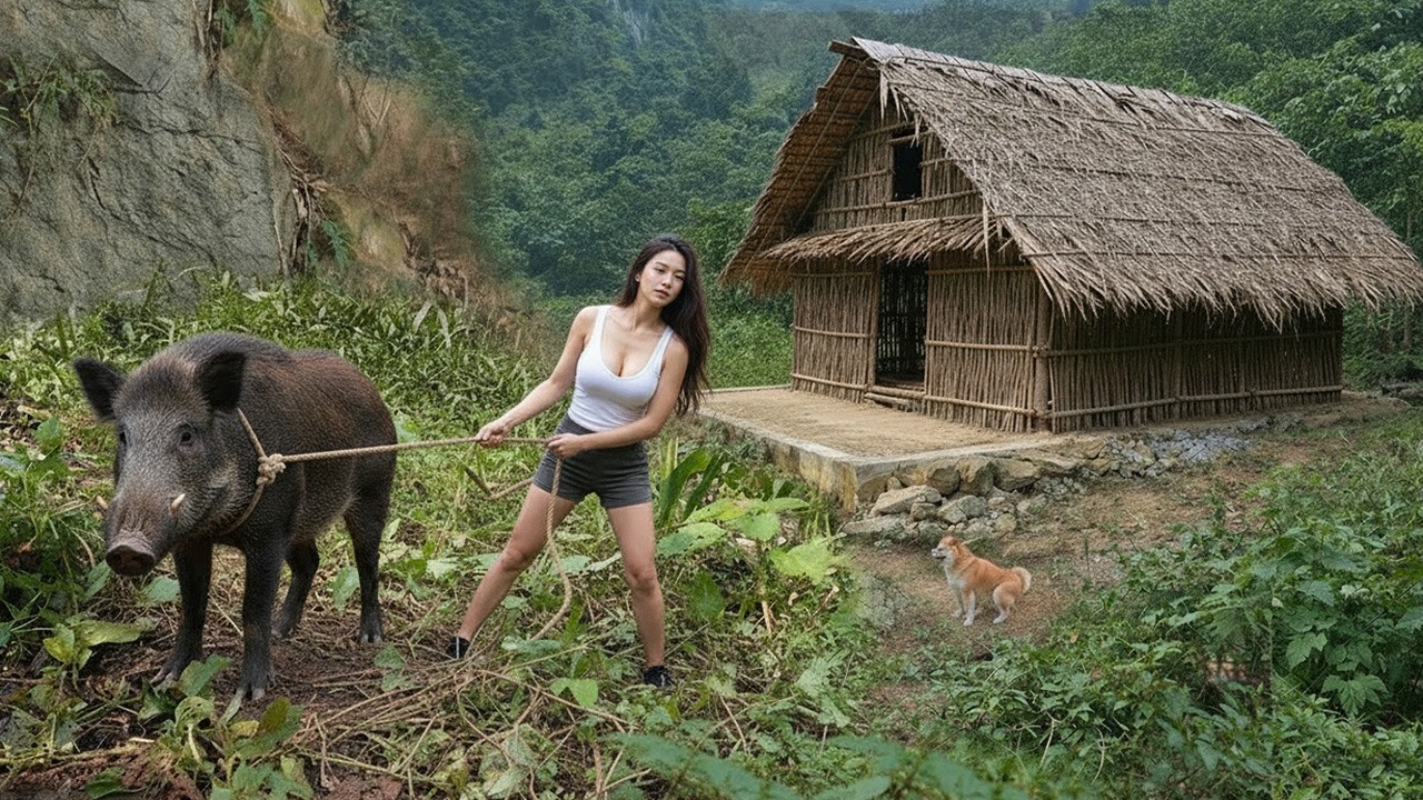 TIMELAPSE: Young Girl Living Off-Grid Encounters Wild Boars | Alone Survival Life