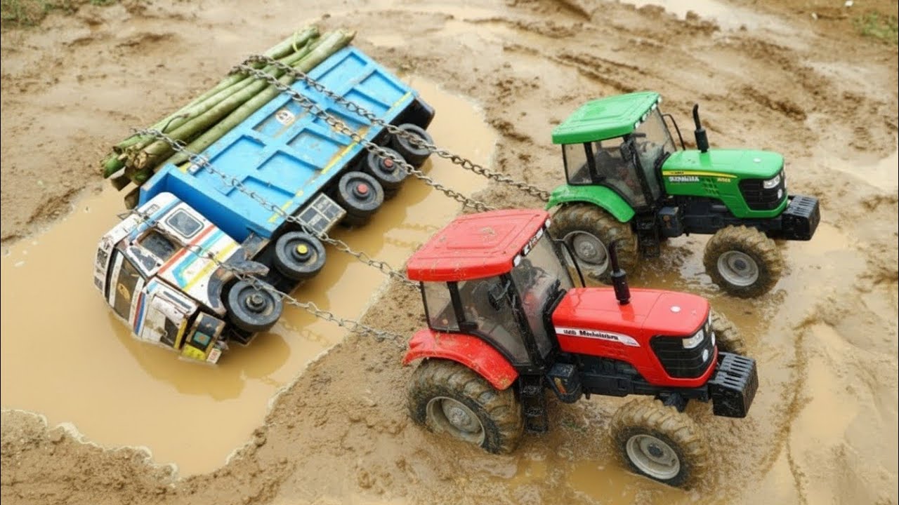 JCB 5CX Full Power Sand Loading Sonalika RX 60 DI Tractor & Tata Tipper Truck | Construction Cartoon