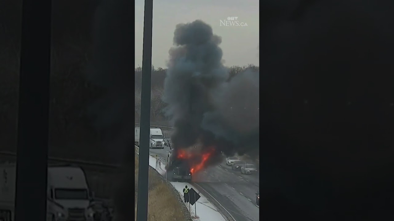 Fiery truck appears to explode live on air during CP24 traffic update, no injuries reported