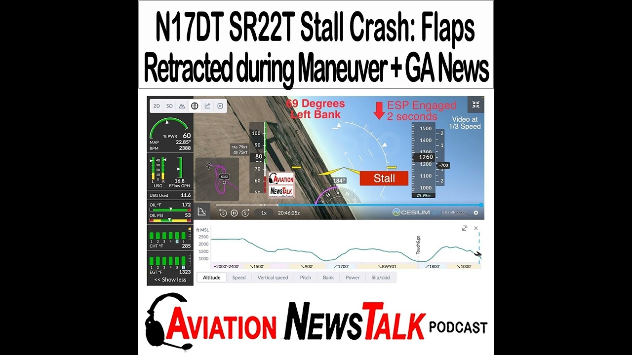 412 Cirrus SR22T N17DT Stall Crash: Flaps Retracted on Low-Power Approach + GA News