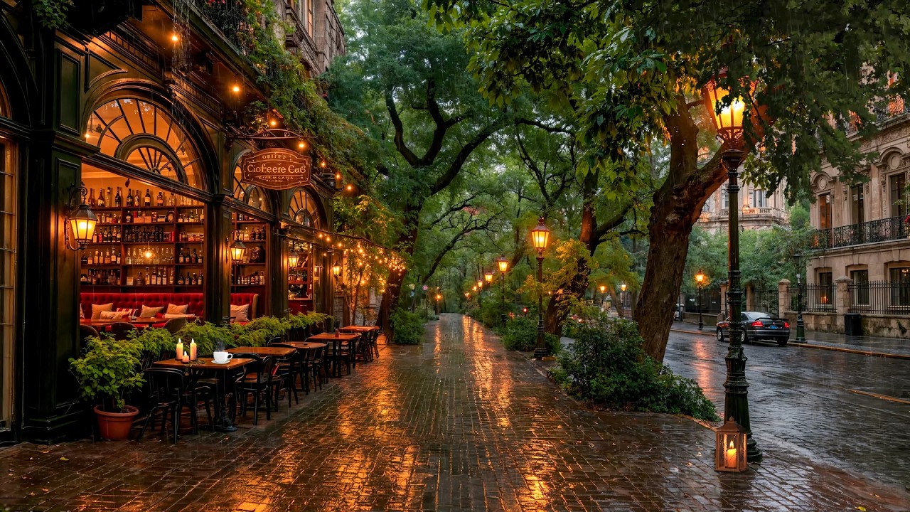 Rainy European Street Cafe Jazz ☕ Relaxing Jazz Music and Gentle Rain Sounds for a Positive Mood 🎶