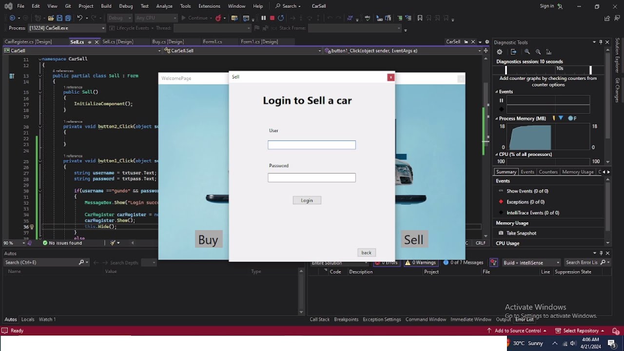 Using C#form  how to create a login page