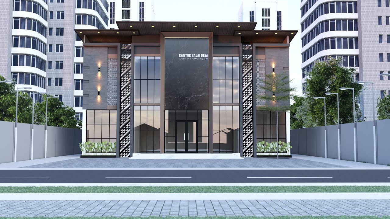 Inspirasi Referensi Gambar 3D Desain Gedung Kantor Balai Desa Modern 2 Lantai
