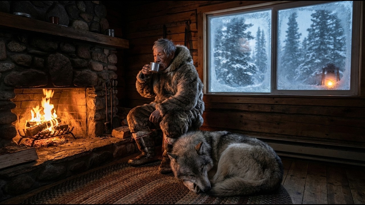 Elder Inuit and Wolf Stay Overnight in a Forest Cabin — Then a Snowstorm Begins