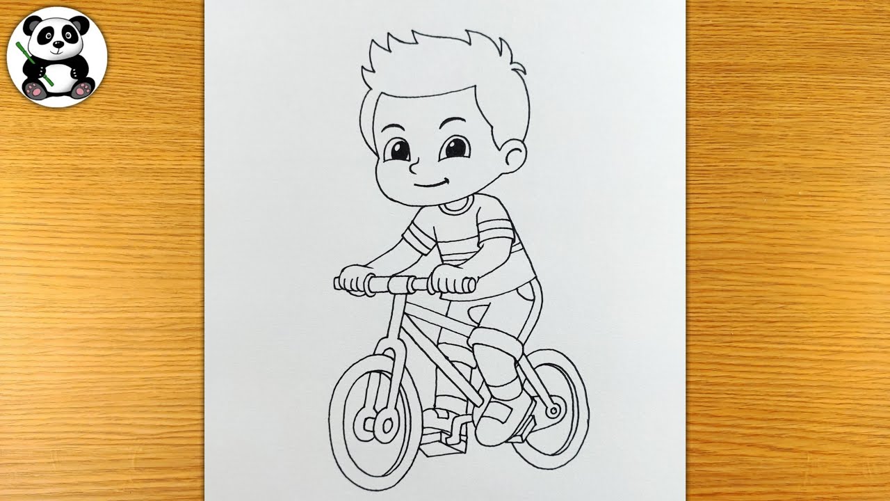 cute boy with cycle drawing | elementary drawings #elementary #taposhiarts