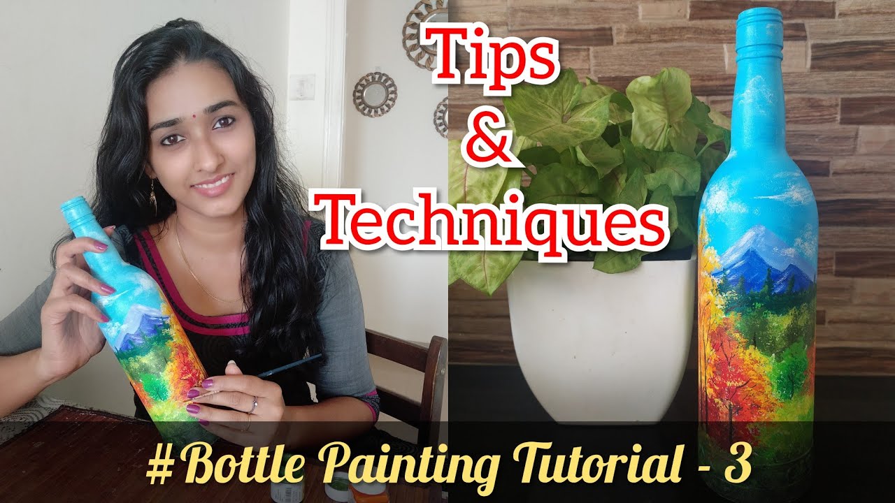 Bottle Painting Tutorial - 3|Bottle Art|Tips&Techniques for Beginners in Malayalam|Trees and Bushes|