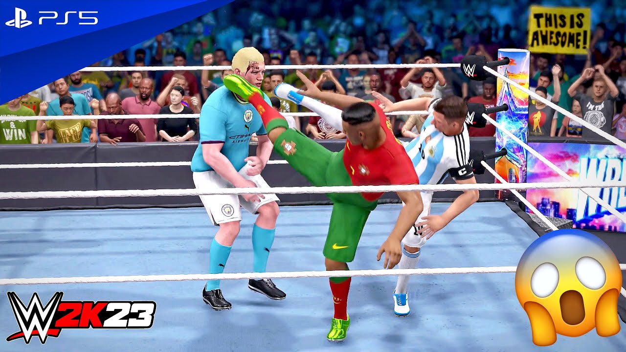WWE 2K23 - Messi & Cristiano vs. Zlatan & Haaland - Tag Team Championship Match | PS5™ [4K60]