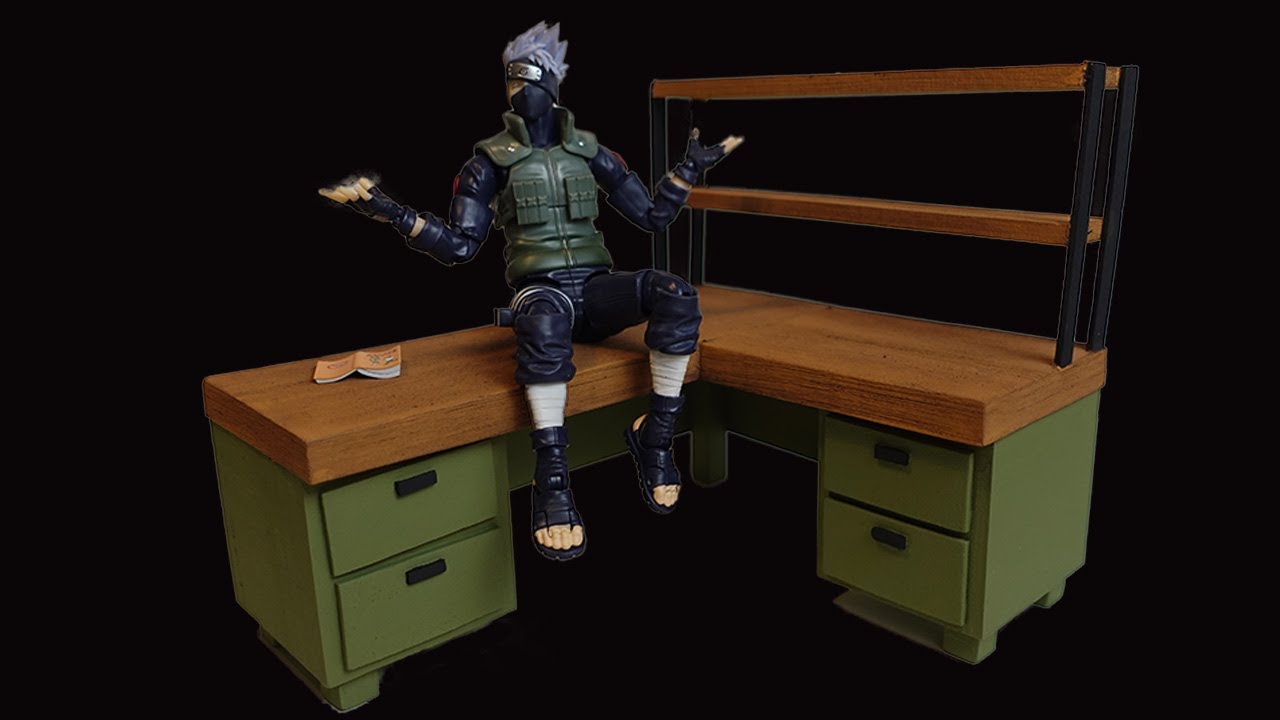 DIY Diorama Prop L Shaped Desk - Action Figures or Dollhouse.
