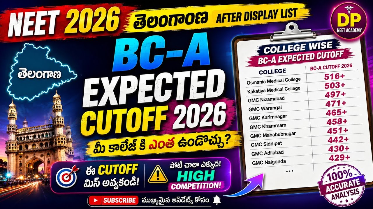 BC A CUTOFF NEET 2026 | NEET UG 2026 | TELANGANA NEET CUTOFF 2026 | KNRUHS DISPLAY LIST| #latestnews