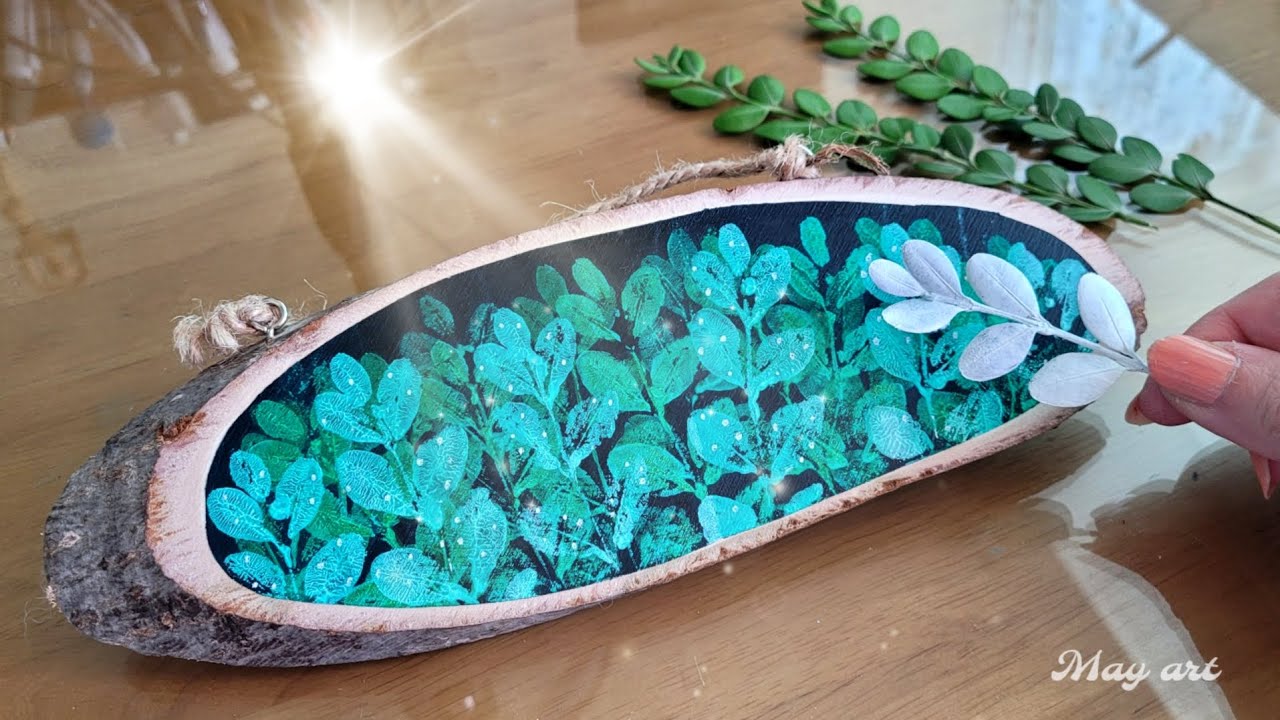 Easy leaf painting / Acrylic painting on wood / Easy botanical art