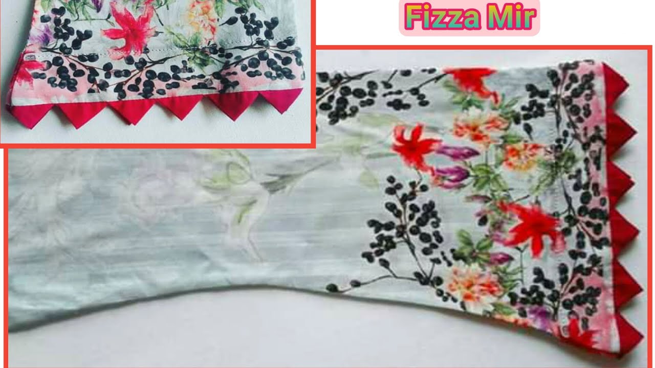 Beautiful sleeves design with triangle/samosa lace in urdu / hindi by Fizza Mir