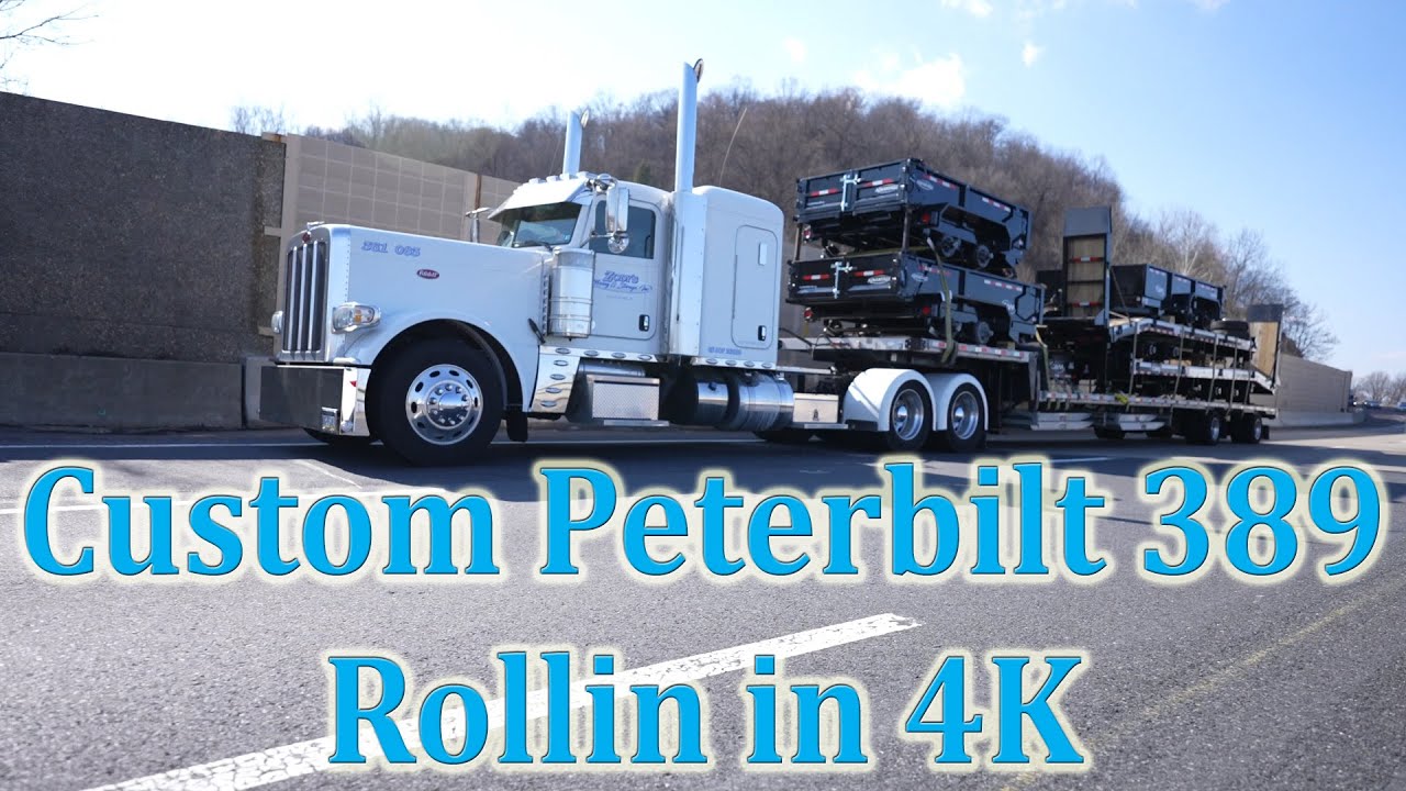 Custom all White Peterbilt 389 extended hood with a stepdeck Rollin in 4K!
