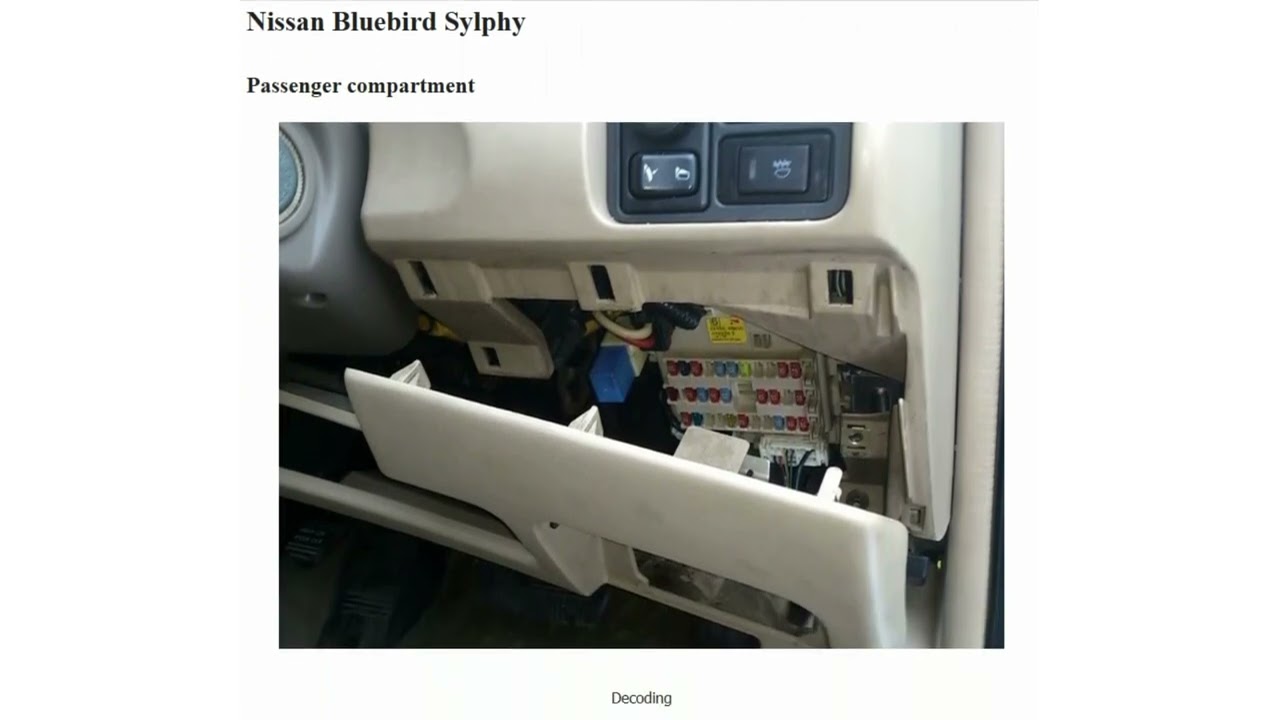Fuse box diagram Nissan Bluebird Sylphy U14 1996 - 2002 relay with assignment and location