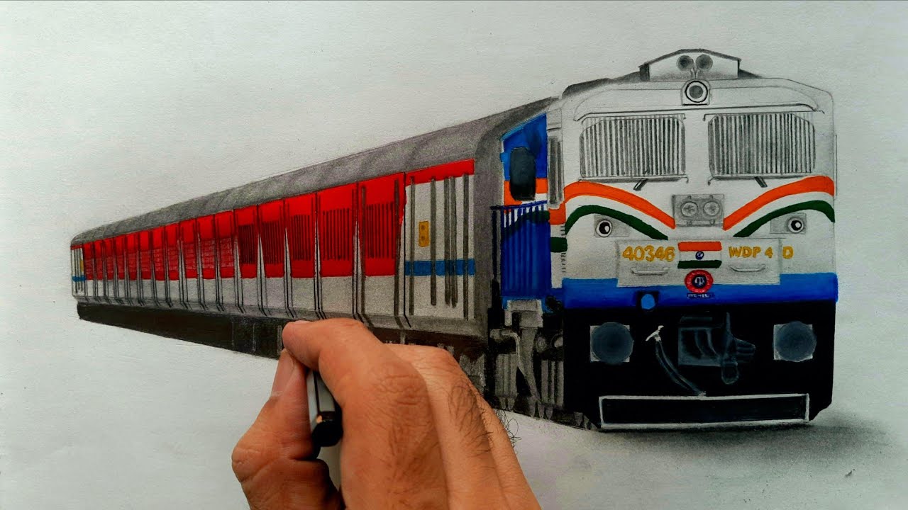 Drawing a train || Tricolour Kalyan WDP-4D with LHB train | Indian Railways | Republic day special!