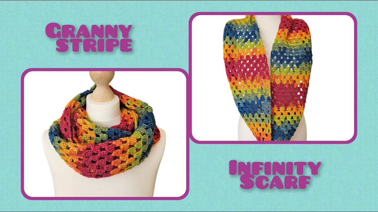 Crochet Granny Stripe Infinity Scarf - Beginner friendly EASY tutorial