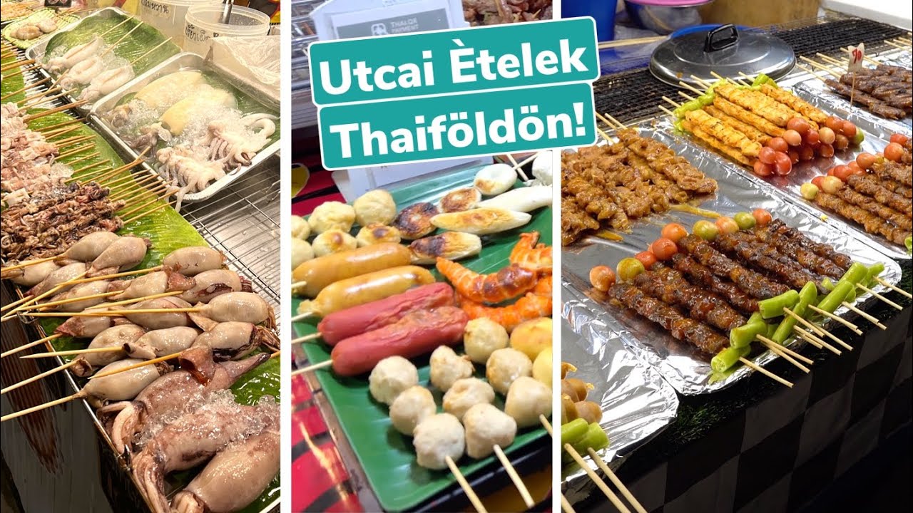 Utcai kaja éjszakai piac Bangkok, Thaiföld 2023