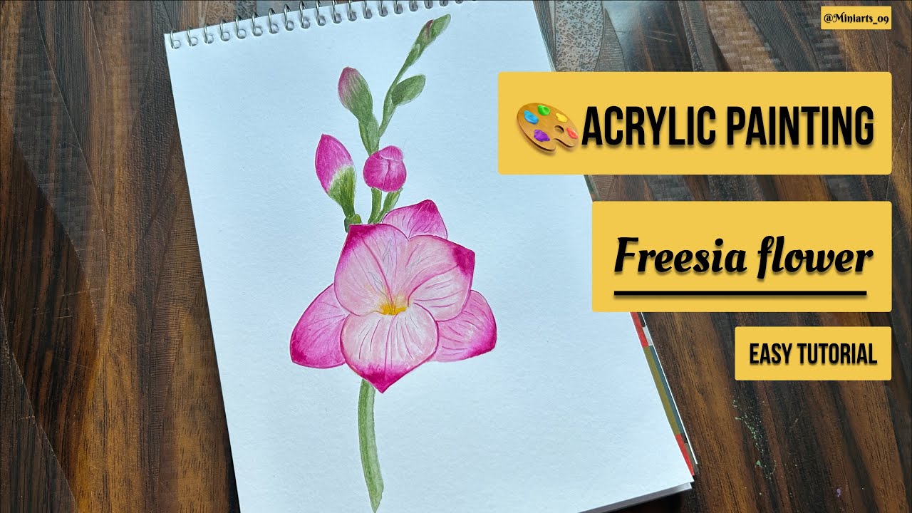 Freesia flower drawing with Acrylic 🎨 step by step tutorial #acrylicpainting  