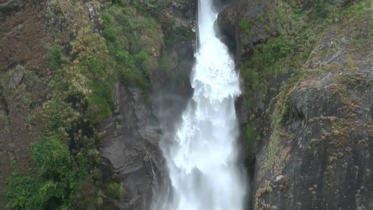Beautiful waterfall at Chamje (Chamche) Nepal on Annapurna Circuit Trek