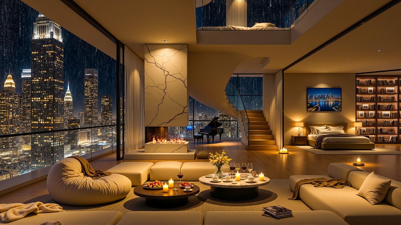 Relaxing Rainy in New York City in a Cozy Apartment 🌃🌧️Smooth Jazz Music & Rain Sounds to Deep Sleep