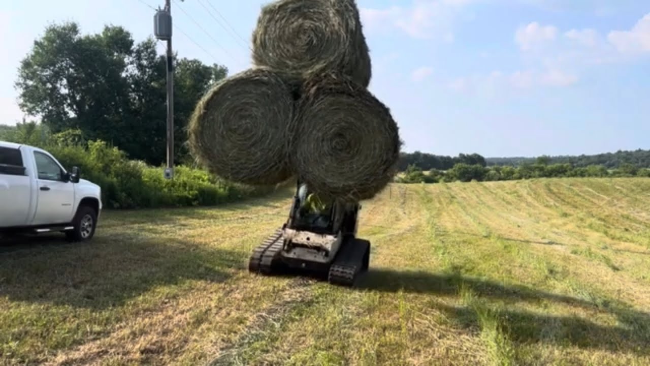 Bobcat T300 and H&S Line Wrap Wrapping Hay Bales