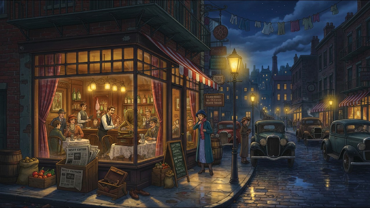 midnight in 1920s ~ a rainy vintage escape to a cozy dreamscape