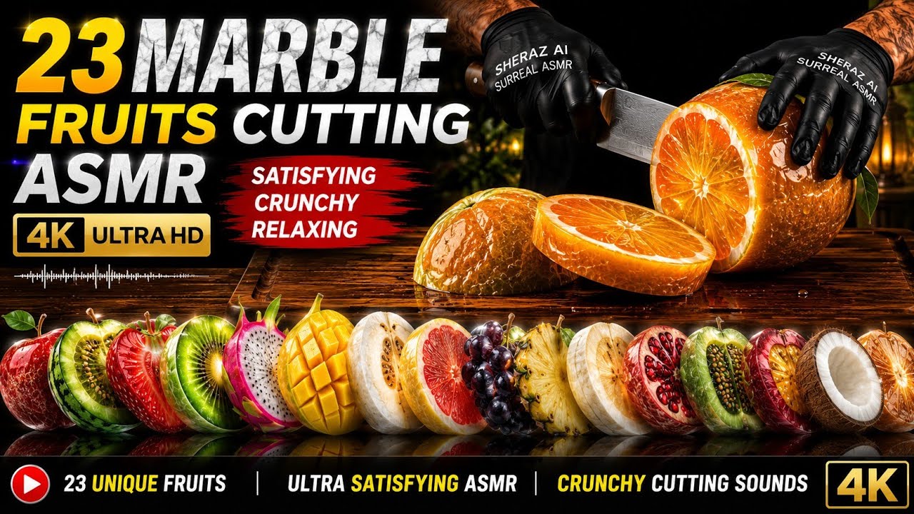 23 Marble Fruits Cutting in 4K 🍎 Most Satisfying ASMR Marble Cutting Sounds Ever!