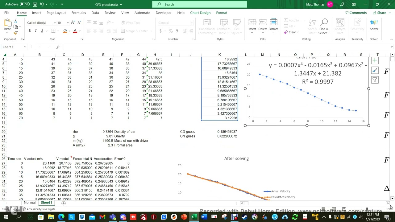 Finding drag force and coefficients without a wind tunnel using excel