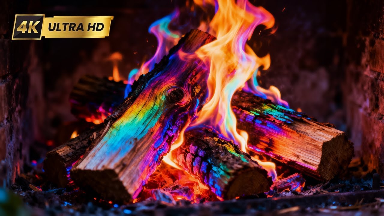 🔥 Beautiful RAINBOW Fireplace 4K UHD! 12 Hours Fireplace with Crackling Fire Sounds
