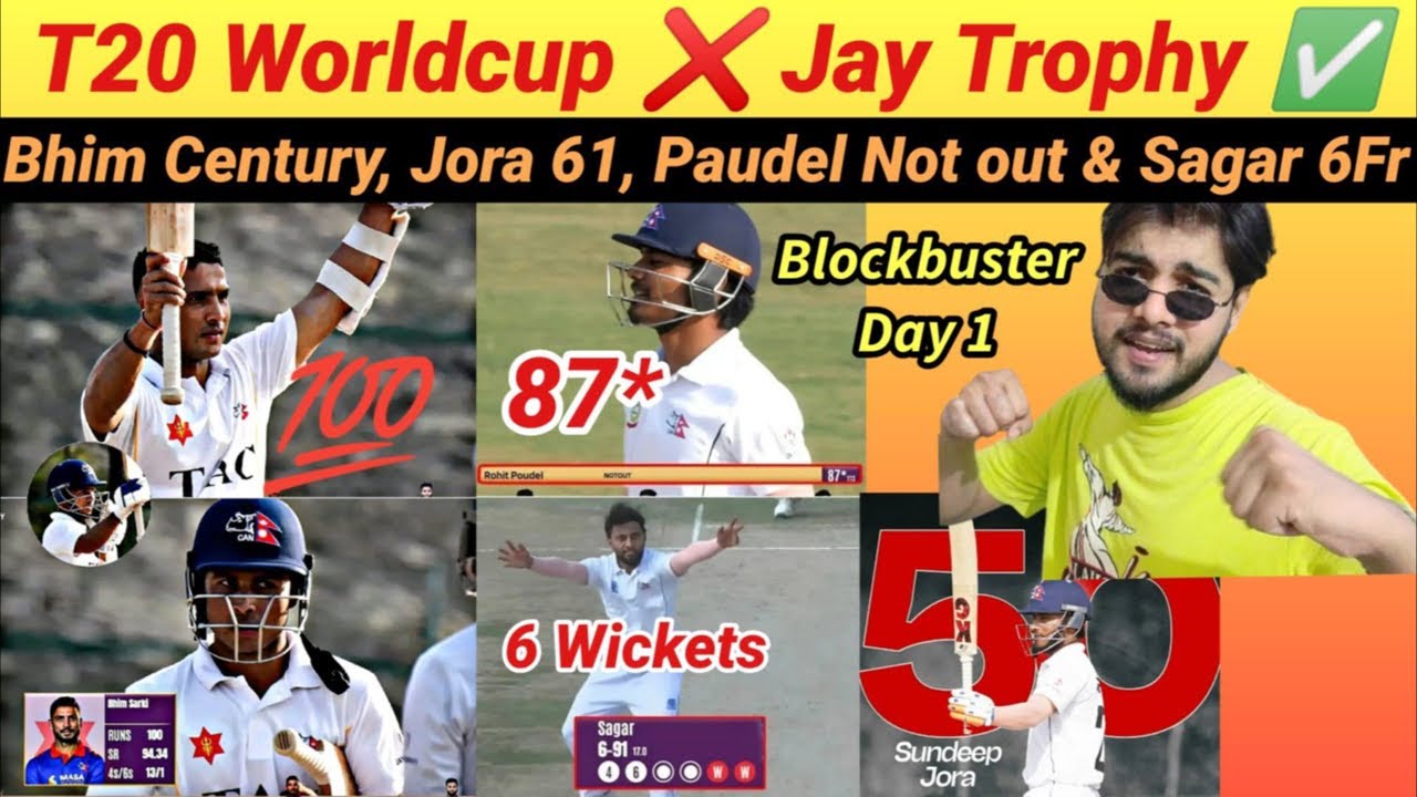Jay Trophy Day 1: Bhim Sharki Century, Jora 61, Paudel 87 Not-out & Sagar 6 Fer🔥