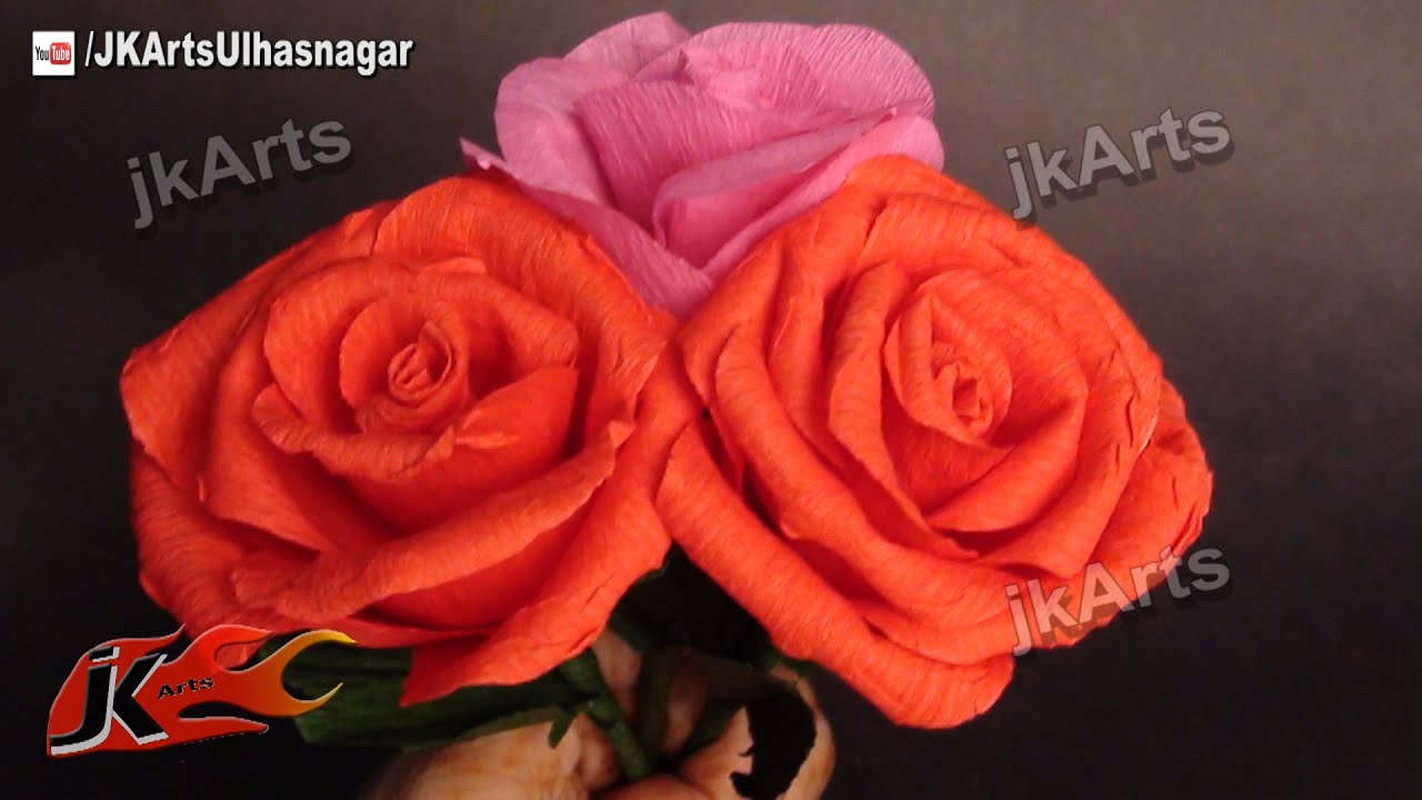 DIY Crepe paper rose flower making tutorial by JK Arts